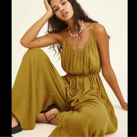 Urban Outfitters Pants - Urban Outfitters Kiari Wide Leg palazzo Jumpsuit Dress yellow Summer Solid H
